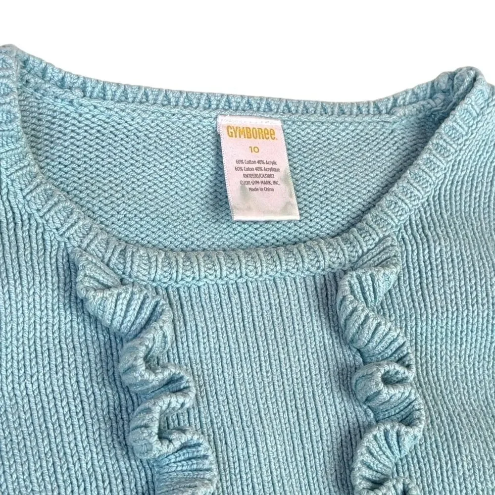 Gymboree Cable Knit Sweater Dress Girls Size 10 Aqua Blue Short Sleeve Ruffle